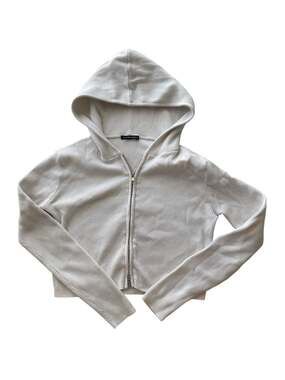 Brandy Melville White Arden Ribbed Double-Zip Hoodie